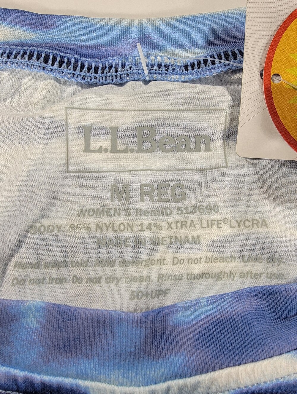NWT L.L. Bean SunSmart UPF 50+ Performance Womens Medium Blue White Tie Dye NEW - Picture 5 of 10
